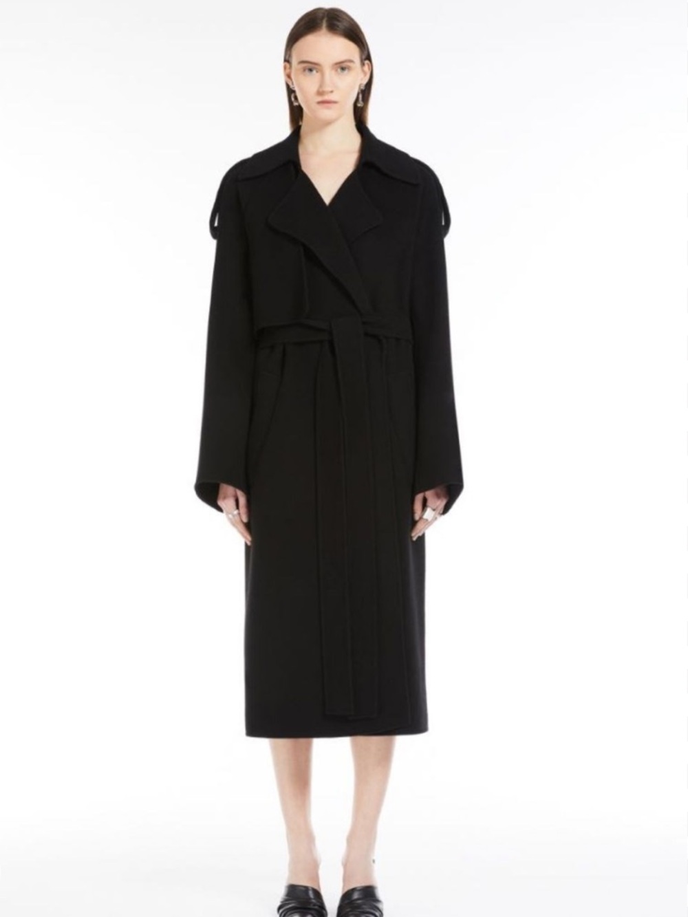Sportmax Black Long Belted Wool Coat